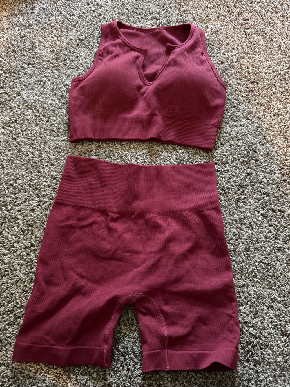 OQQ Ribbed Athletic Short and Crop Set - Burgundy